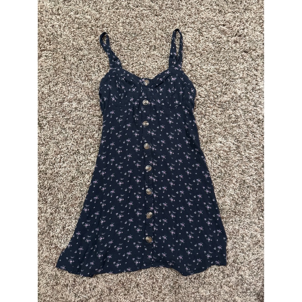 American Eagle Navy Floral Button Front Mini Dress XS Smocked Back Adjustable